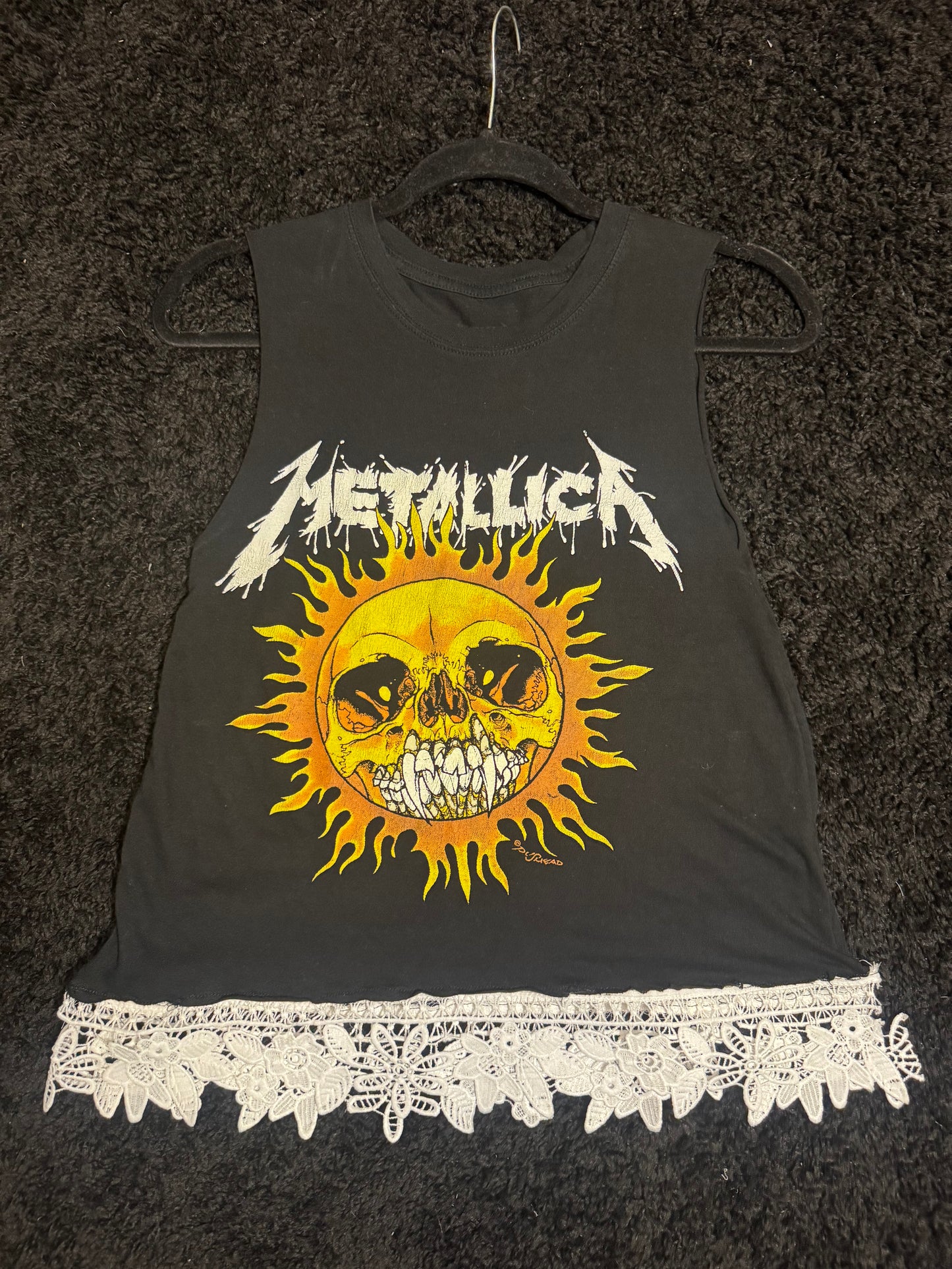 Metallica Upcycled Lace Crop Top