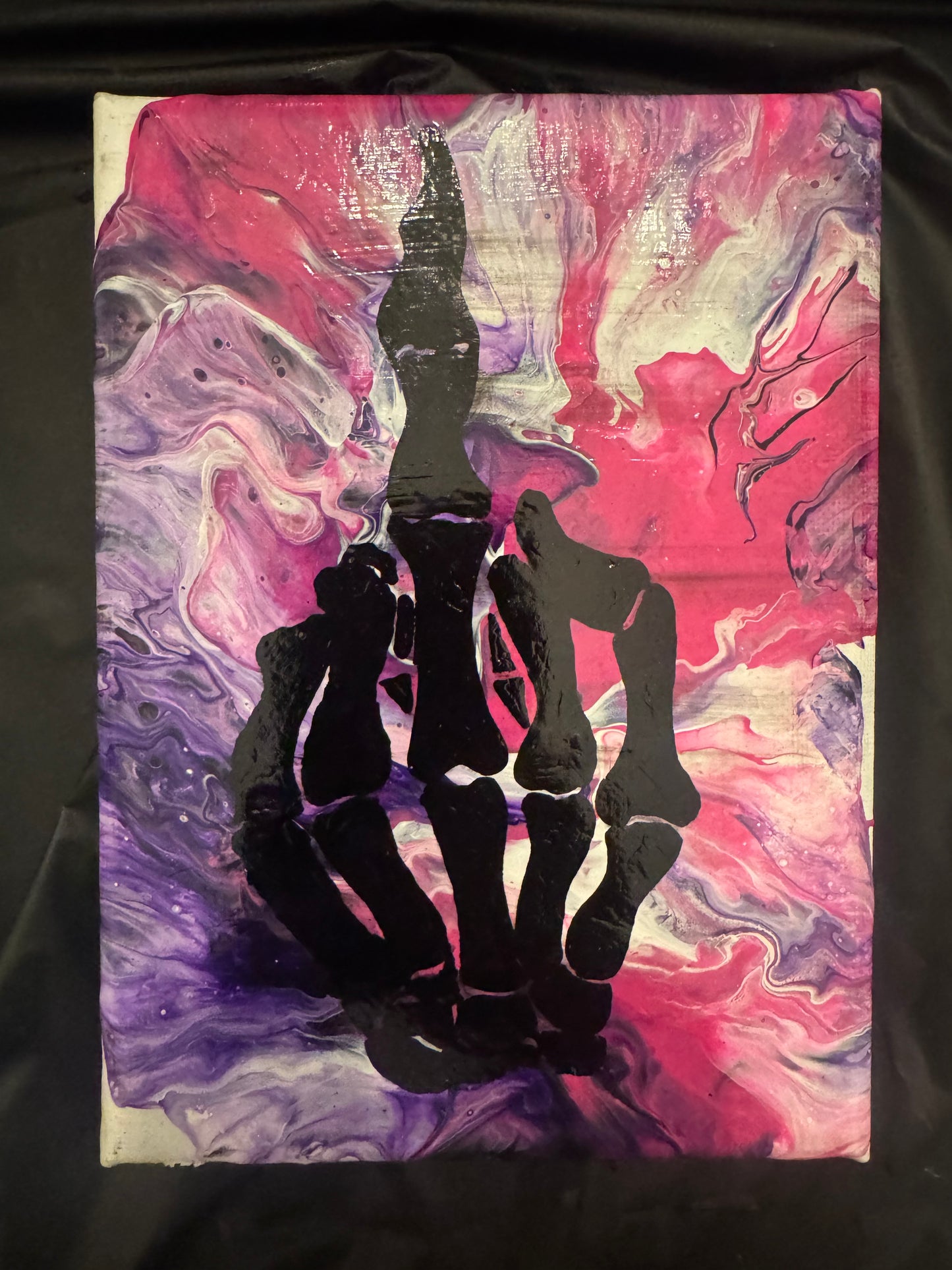 Pink & Purple Fluid Pour Skeleton Hand