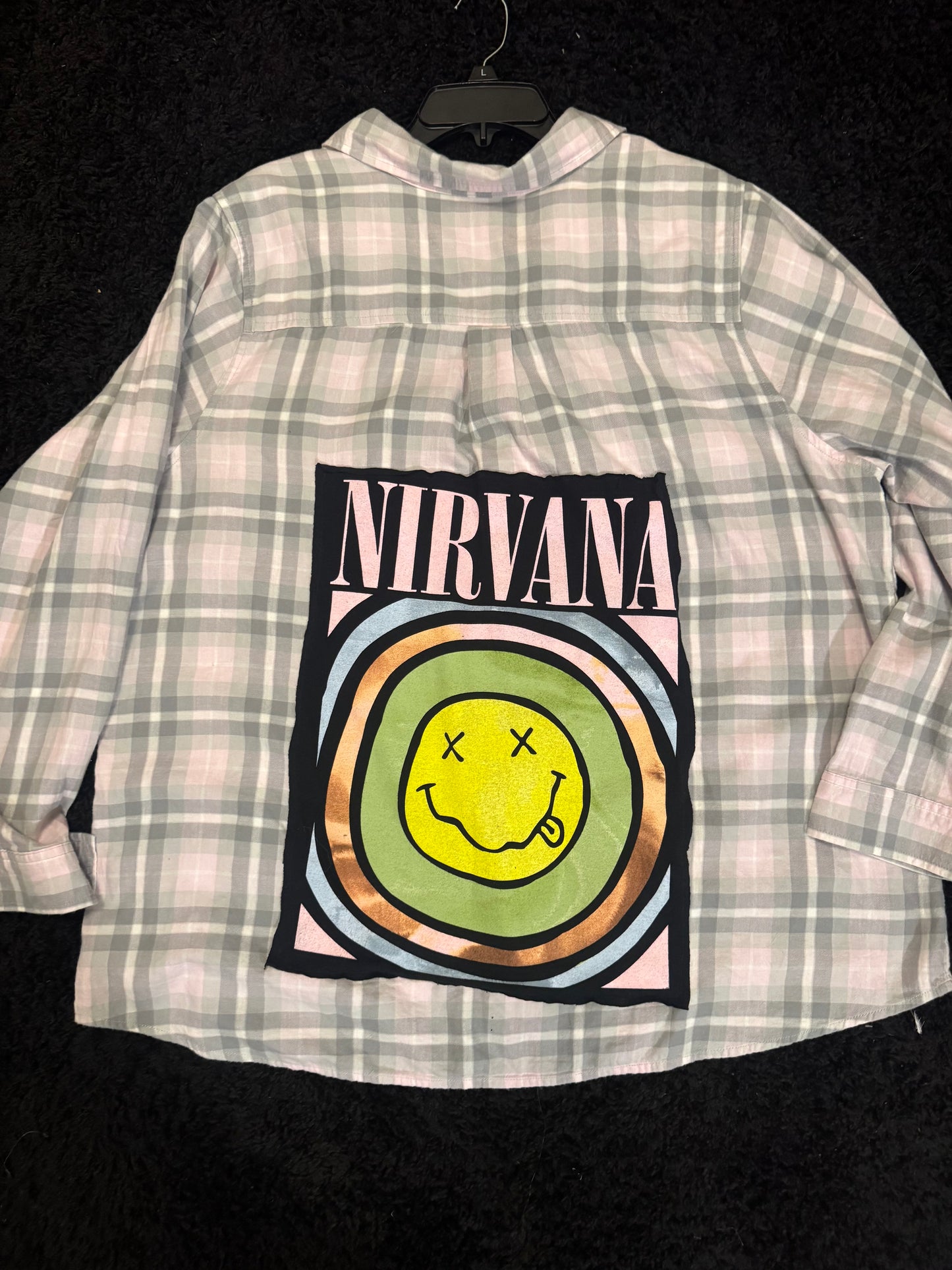 Nirvana Upcycled Flannel | One-of-a-Kind Band Overshirt | Women’s 1XL