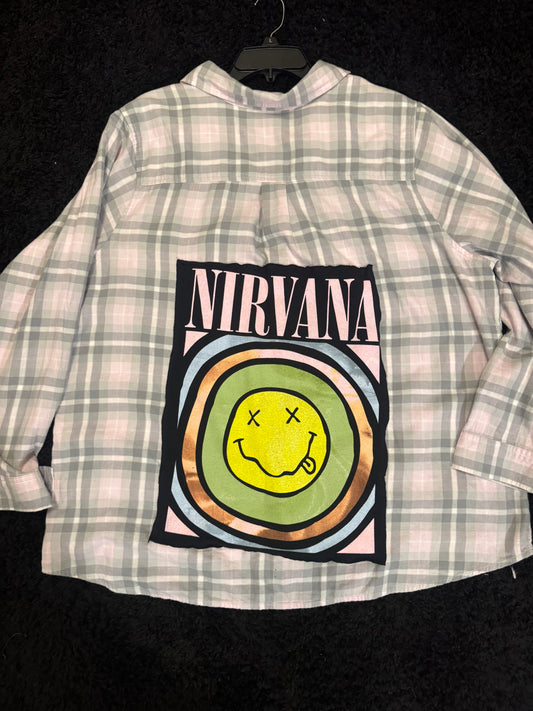 Nirvana Upcycled Flannel | One-of-a-Kind Band Overshirt | Women’s 1XL