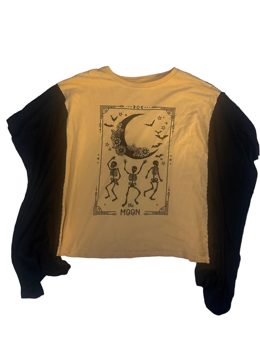 Upcycled Celestial Skeleton Tee with Flowy Sleeves