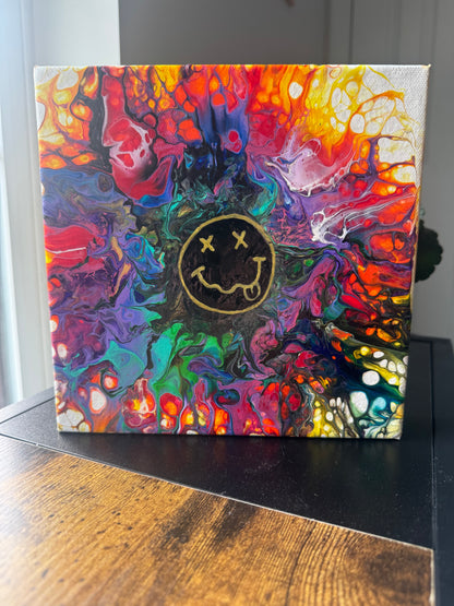 Smells Like Color | Original 8” × 8” Acrylic Pour Painting