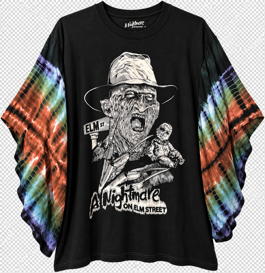 Nightmare on Elm Street Reworked Tie-Dye Draped Sleeve Tee – Medium