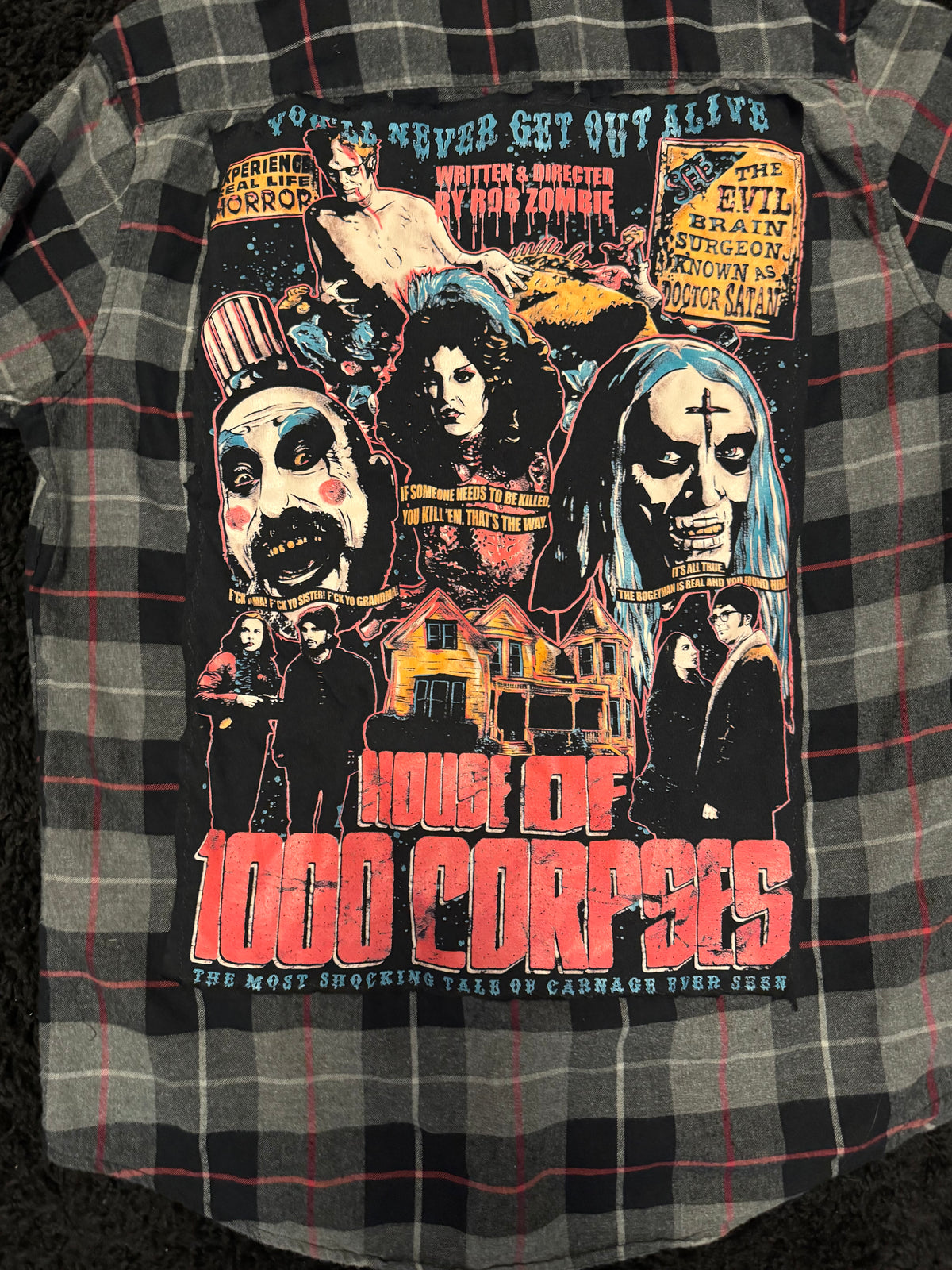 Upcycled Horror Graphic Plaid Flannel – One of a Kind