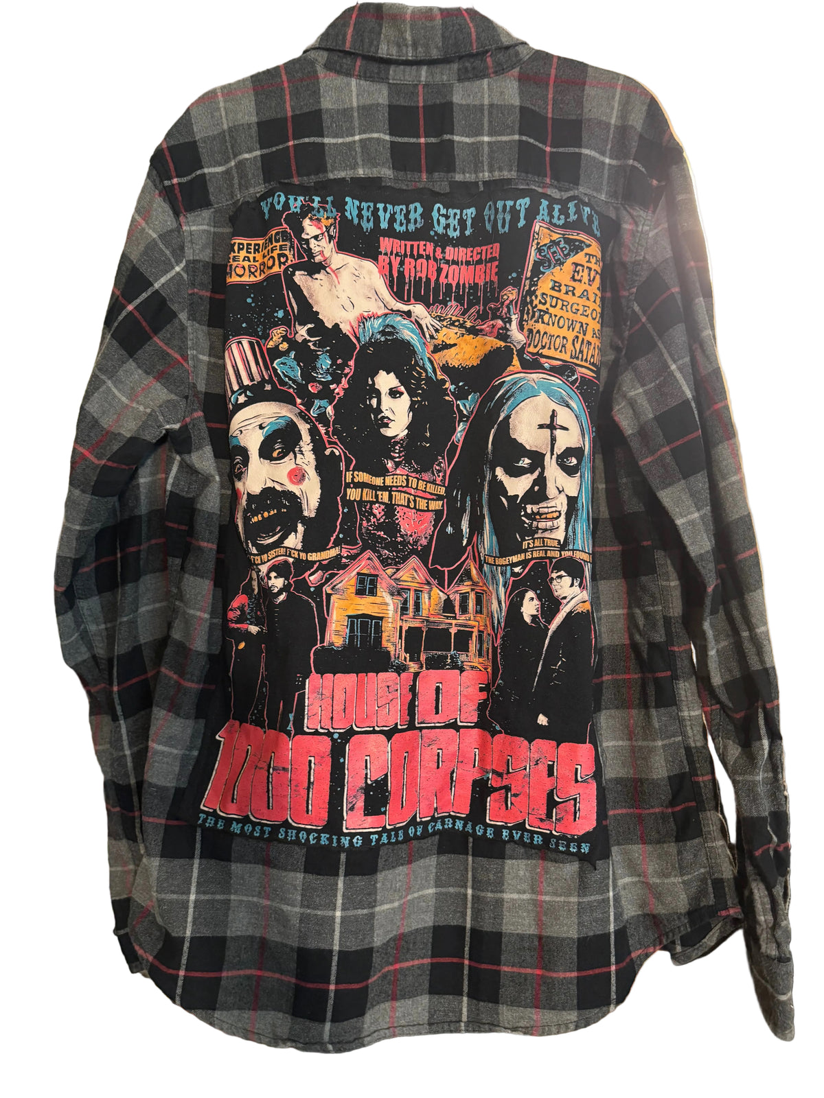 Upcycled Horror Graphic Plaid Flannel – One of a Kind