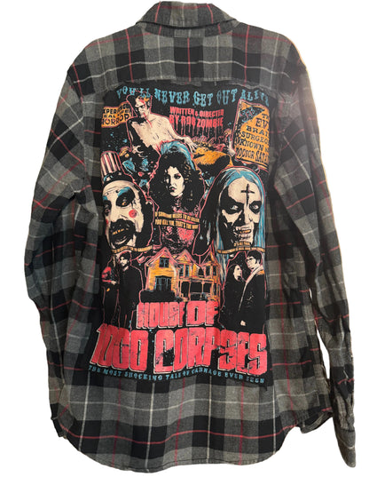Upcycled Horror Graphic Plaid Flannel – One of a Kind