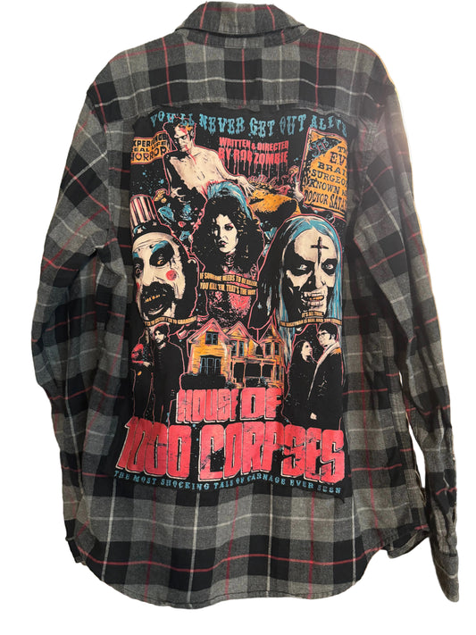 Upcycled Horror Graphic Plaid Flannel – One of a Kind