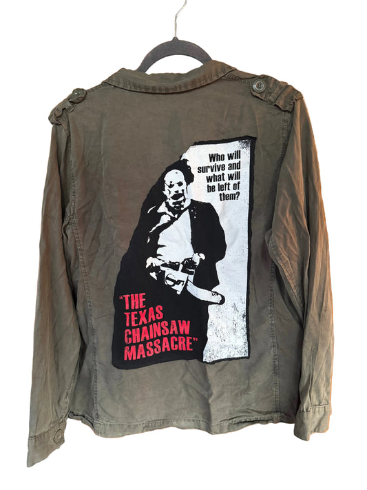 Texas Chainsaw Massacre Upcycled Utility Shirt – One-of-a-Kind – M