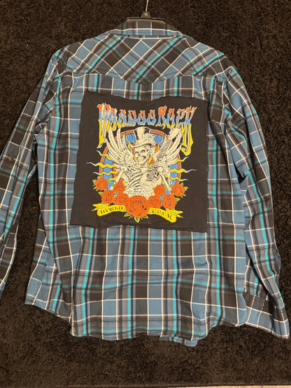 Woodstock Inspired Upcycled Flannel | One-of-a-Kind Festival Overshirt | Large