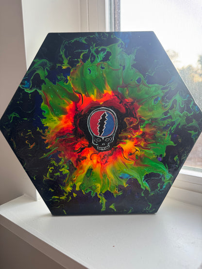 Original Grateful Dead Inspired Hexagon Acrylic Pour