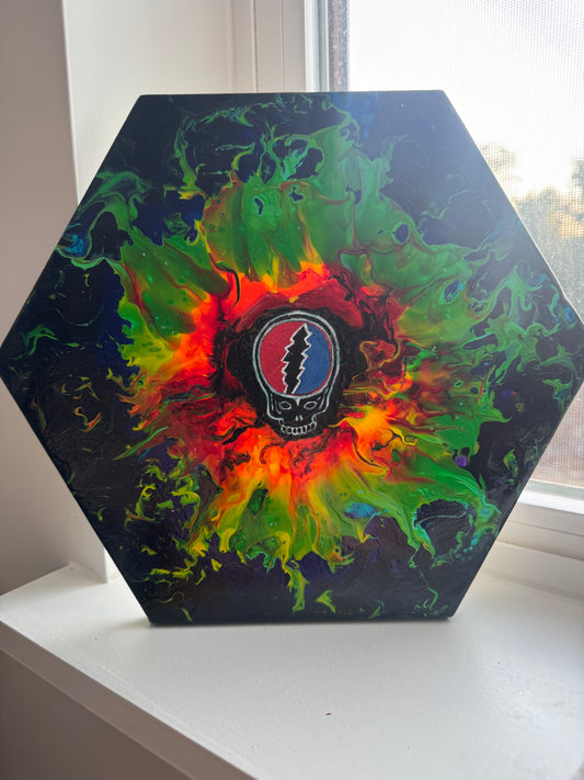 Original Grateful Dead Inspired Hexagon Acrylic Pour