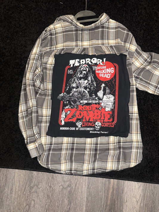 Rob Zombie Upcycled Flannel | Horror Rock One-of-a-Kind Overshirt |XLarge