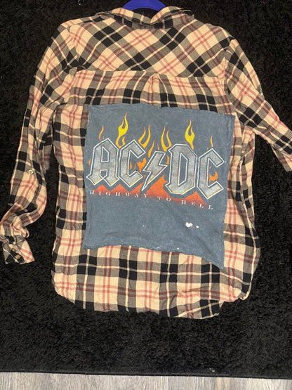 AC/DC Upcycled Flannel | Highway to Hell One-of-a-Kind Overshirt | Women’s Large