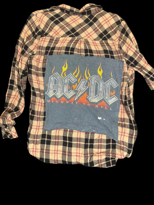 AC/DC Upcycled Flannel | Highway to Hell One-of-a-Kind Overshirt | Women’s Large