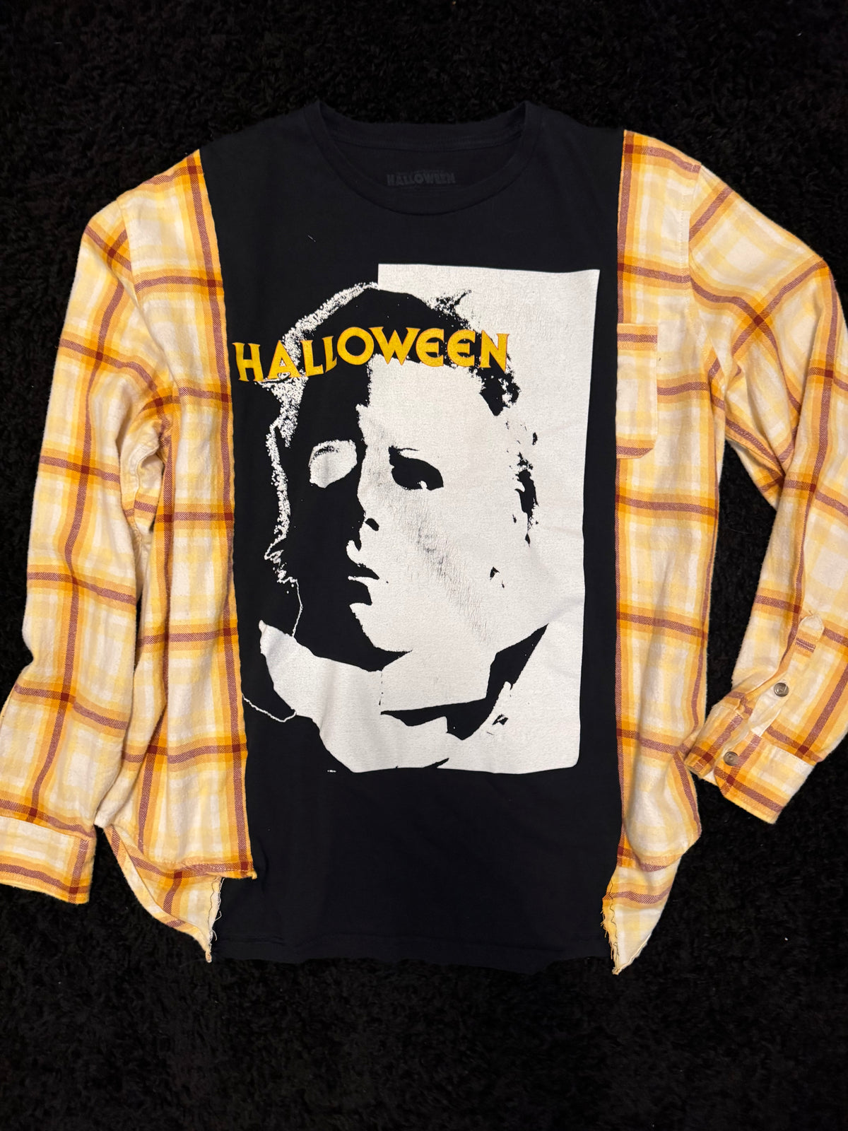 Upcycled Spooky Plaid Sleeve Tee – One of a Kind