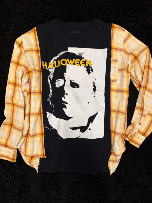 Upcycled Spooky Plaid Sleeve Tee – One of a Kind