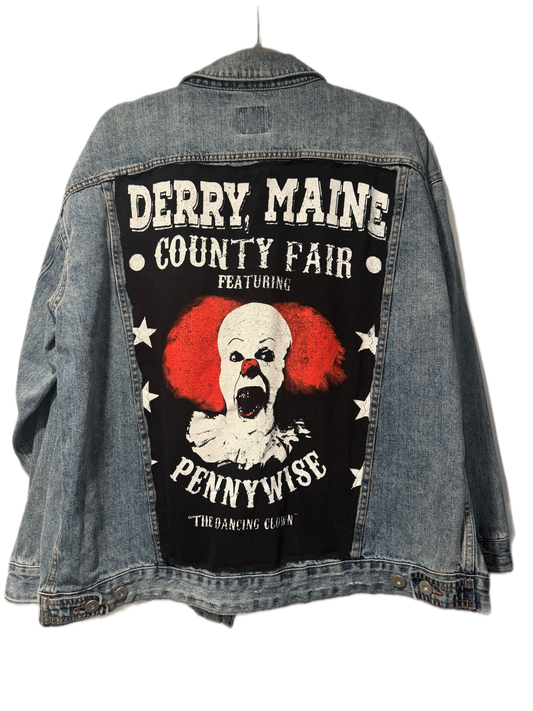 Upcycled Pennywise Horror Denim Jacket – Size L