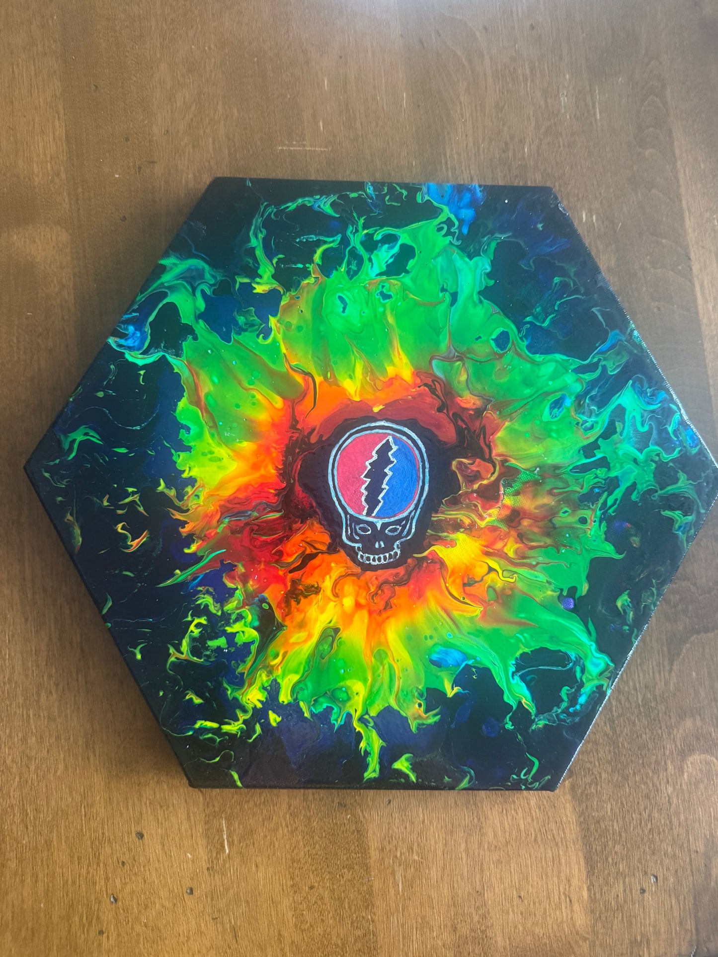 Original Grateful Dead Inspired Hexagon Acrylic Pour