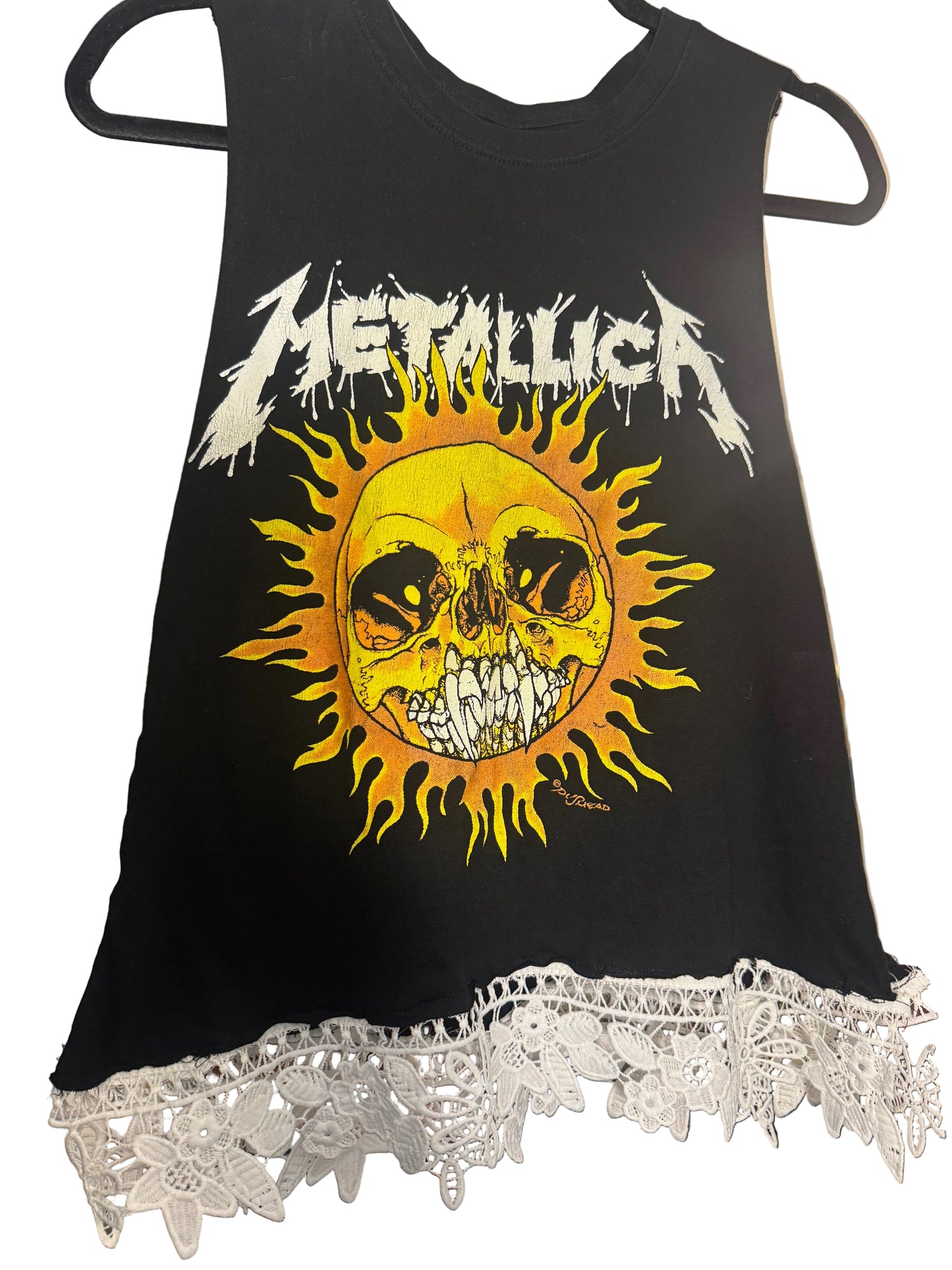 Metallica Upcycled Lace Crop Top