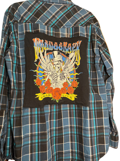 Woodstock Inspired Upcycled Flannel | One-of-a-Kind Festival Overshirt | Large