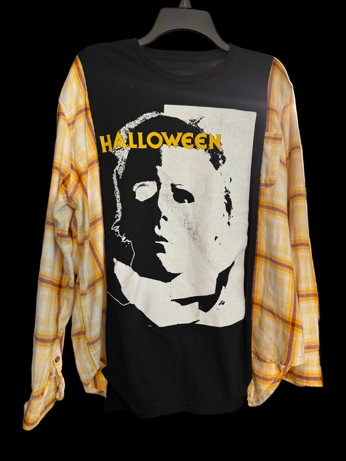Upcycled Spooky Plaid Sleeve Tee – One of a Kind