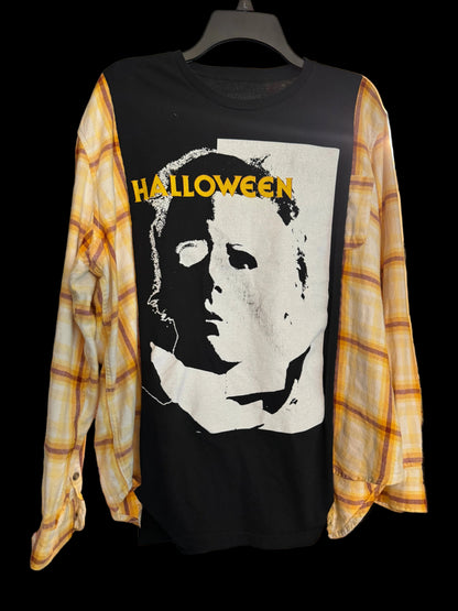 Upcycled Spooky Plaid Sleeve Tee – One of a Kind