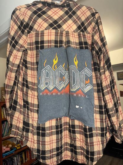AC/DC Upcycled Flannel | Highway to Hell One-of-a-Kind Overshirt | Women’s Large