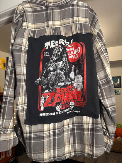 Rob Zombie Upcycled Flannel | Horror Rock One-of-a-Kind Overshirt |XLarge