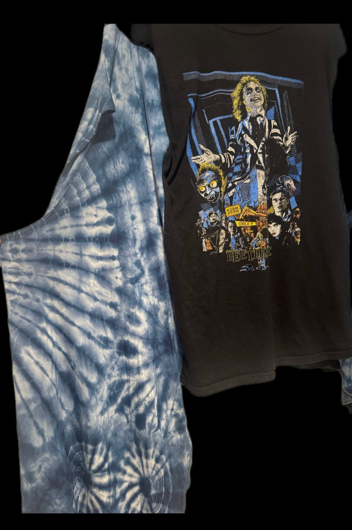 Upcycled Beetlejuice Tie-Dye Draped Sleeve Top – Size L