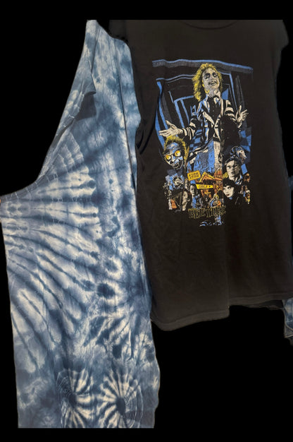 Upcycled Beetlejuice Tie-Dye Draped Sleeve Top – Size L