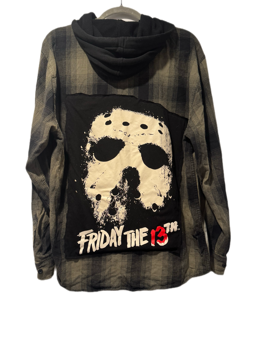 Upcycled Friday the 13th Jason Hooded Flannel – Size L