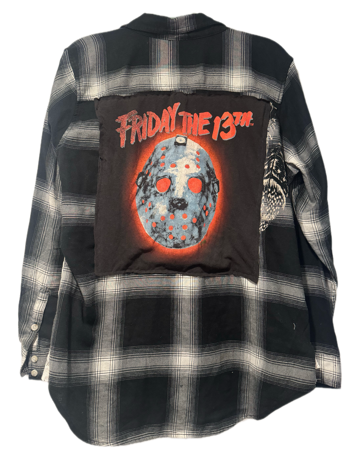 Upcycled Friday the 13th Jason Plaid Lace Flannel – Size L