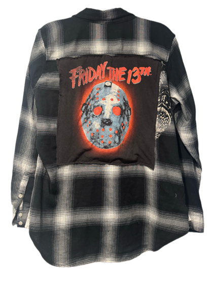 Upcycled Friday the 13th Jason Plaid Lace Flannel – Size L