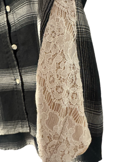 Upcycled Friday the 13th Jason Plaid Lace Flannel – Size L