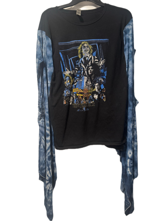 Upcycled Beetlejuice Tie-Dye Draped Sleeve Top – Size L