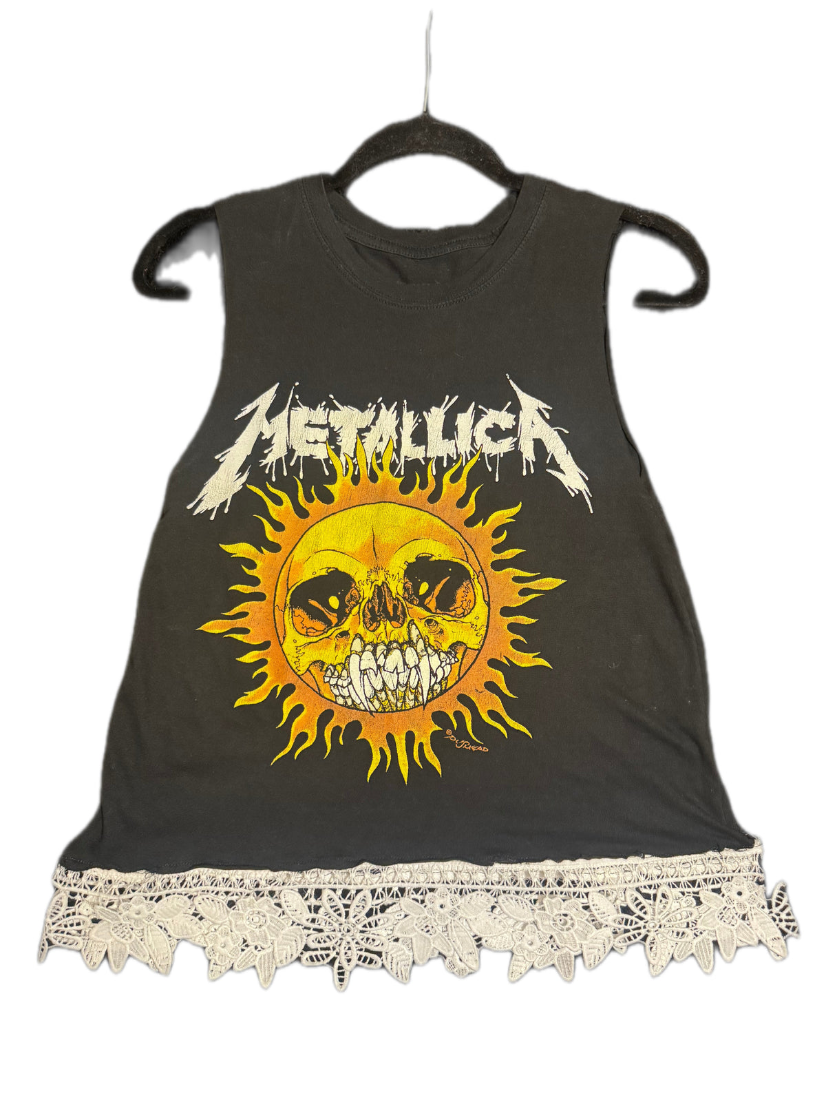 Metallica Upcycled Lace Crop Top