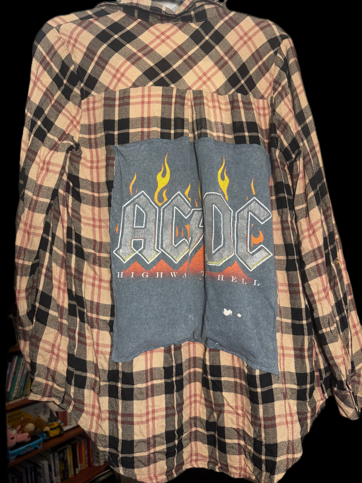 AC/DC Upcycled Flannel | Highway to Hell One-of-a-Kind Overshirt | Women’s Large