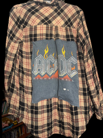 AC/DC Upcycled Flannel | Highway to Hell One-of-a-Kind Overshirt | Women’s Large